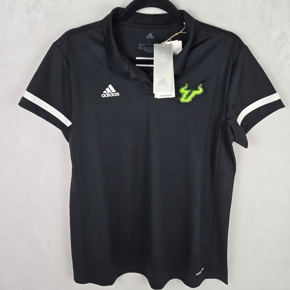 Adidas USF South Florida Bulls Team Issue T19 Polo Coller Shirt Womens L Black